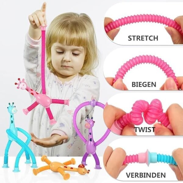 Toy Imagine Pack of 2 Telescopic Suction Cup Kids Travel Toys for Flight Pull String Toys for Babies for Boy Girls Robot Light Tube Toddlers Gift Unique Toys for Kids Pop Tube Kids (Giraffe) - Image 4