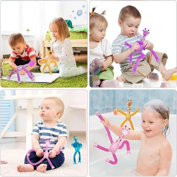 Toy Imagine Pack of 2 Telescopic Suction Cup Kids Travel Toys for Flight Pull String Toys for Babies for Boy Girls Robot Light Tube Toddlers Gift Unique Toys for Kids Pop Tube Kids (Giraffe) - Image 5