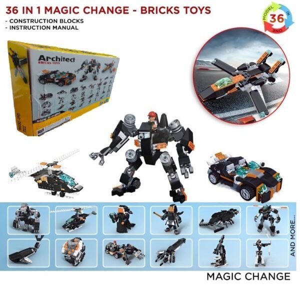 Umadiya® 36-in-1 Magic Building Blocks Set | 256+ Pieces | Creative Construction Toy for Kids | Includes Instruction Manual | Ideal for Boys & Girls Ages 6+ | DIY Brick Robot, Jet, Ship Models - Image 2