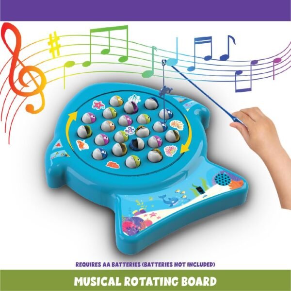 ToyMagic Musical Board Fish Game with Rotating Pond,21 Fishes & 4 Fishing Poles|Sound Toy for Kids 4+Yrs|Indoor Musical Toy|Skill Development|Birthday Return Gifts for Kids|Made in India,Multi - Image 4